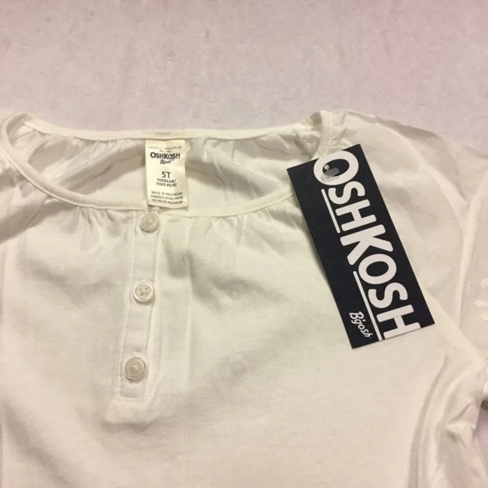OshKosh B'gosh Eyelet Lace‎ Henley Top Girls 5T White NEW Short Sleeve Blouse